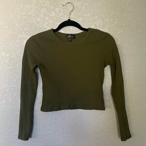 Topshop Olive Green Ribbed Long-Sleeve Crop Top